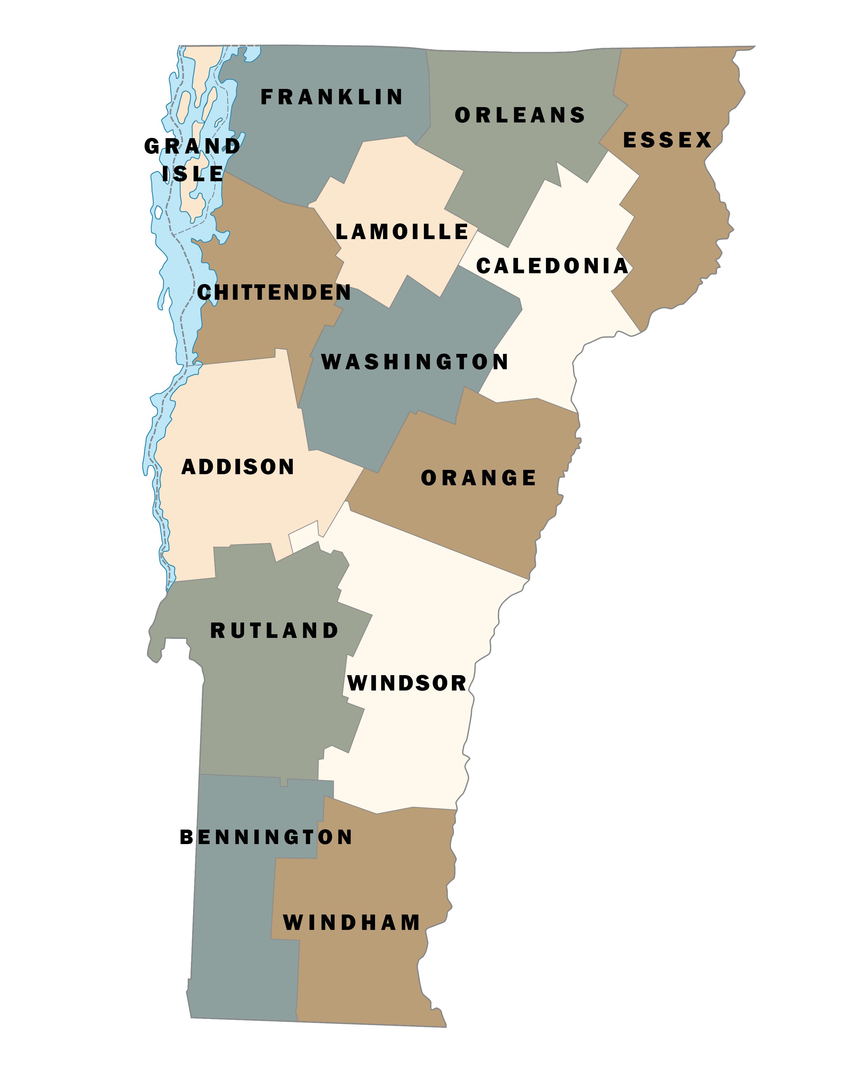 Vermont county map